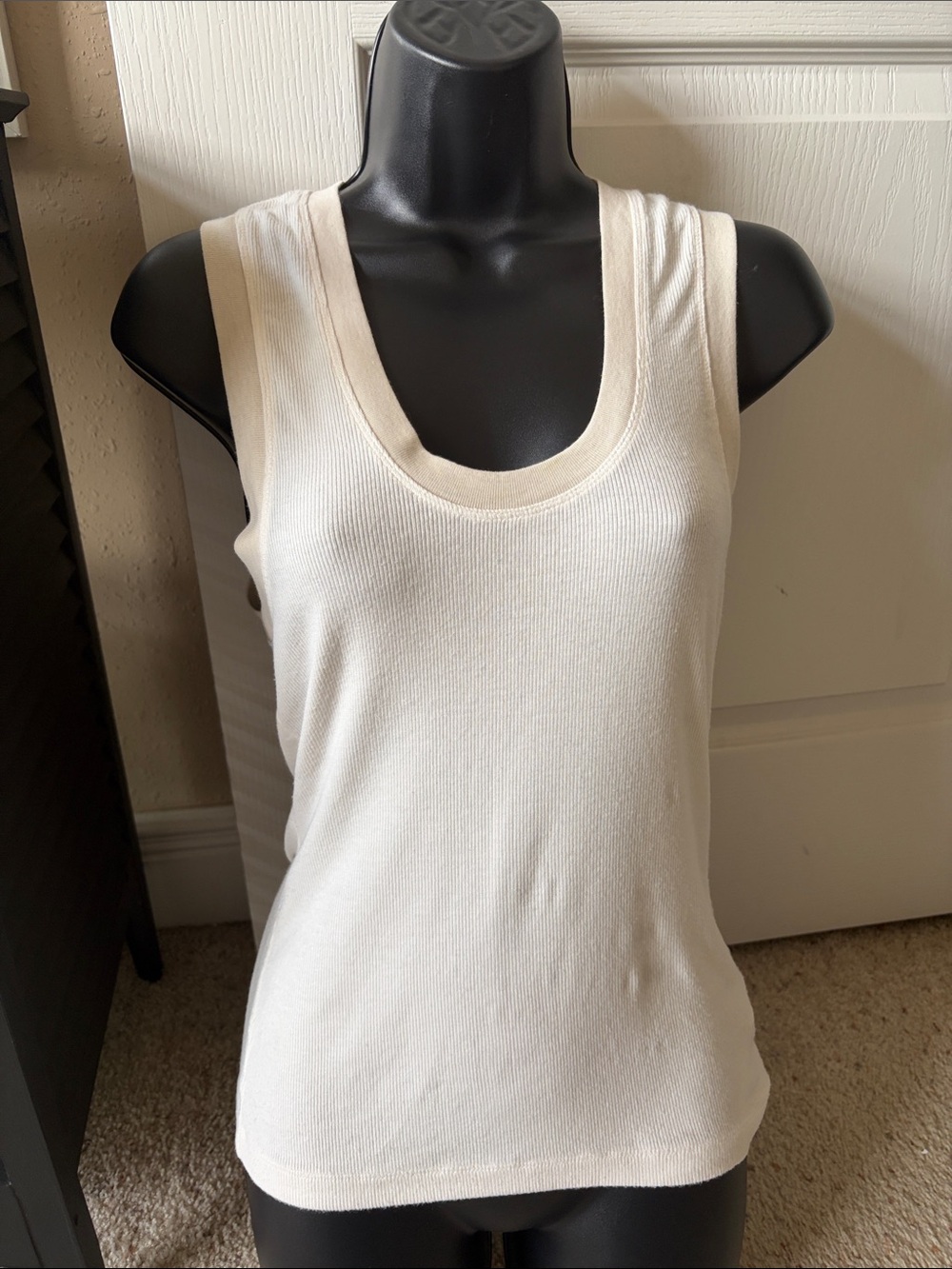 Free People Cream Ribbed Scoop Neck Tank